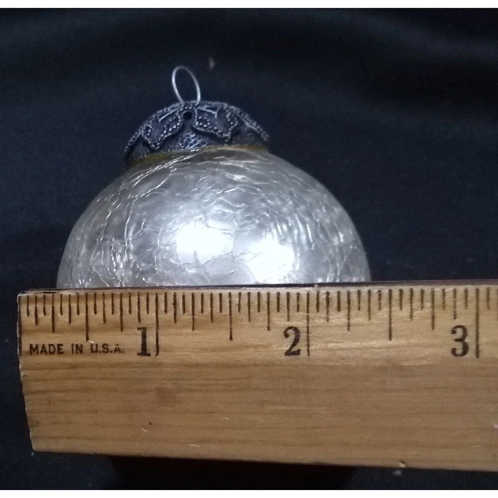 Vtg KUGEL Style Crackle Mercury Glass Heavy Christmas Ornament Ball Silver Cream